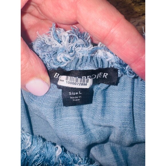 Boston Proper Denim L Blue Off-Shoulder Denim Ruffled Bell Sleeve Dress Cowgirl - Picture 7 of 11